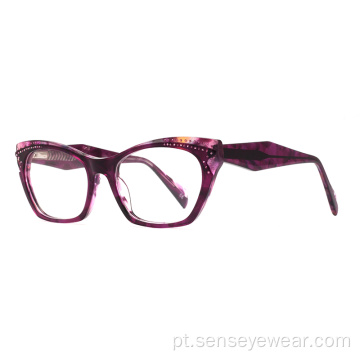 Mulheres Diamond Rhinestone Acetato Óculos Ópticos Quadro